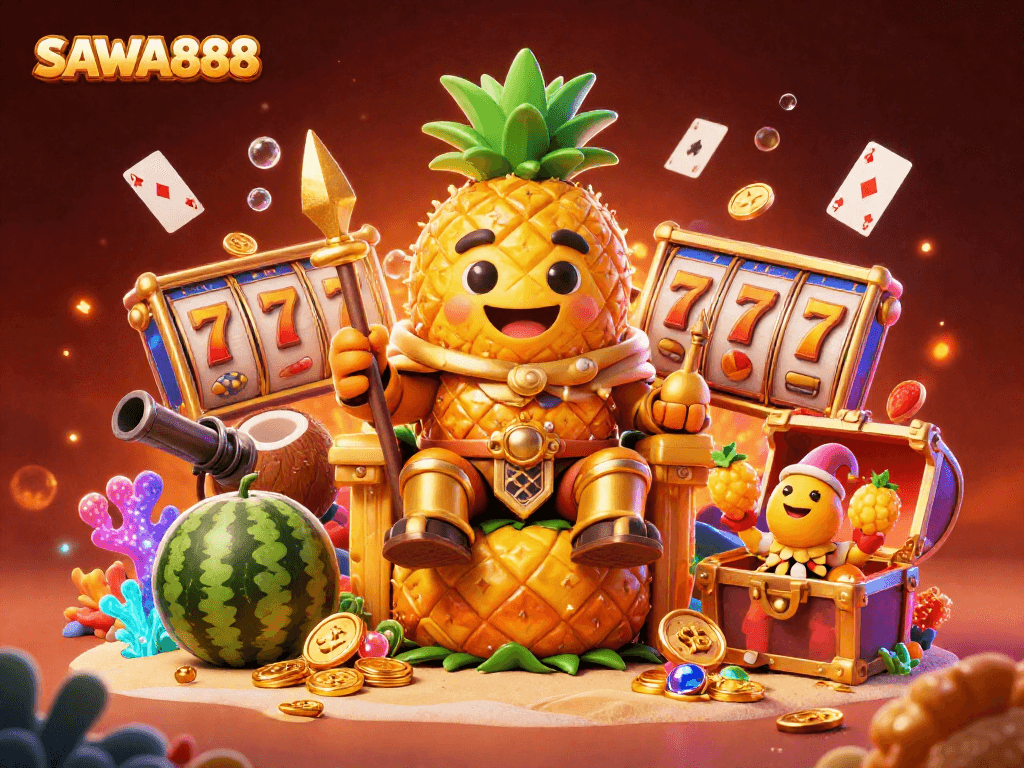 Engage with SAWA888 while exploring the vibrant world of slots with golden coins and colorful gems.