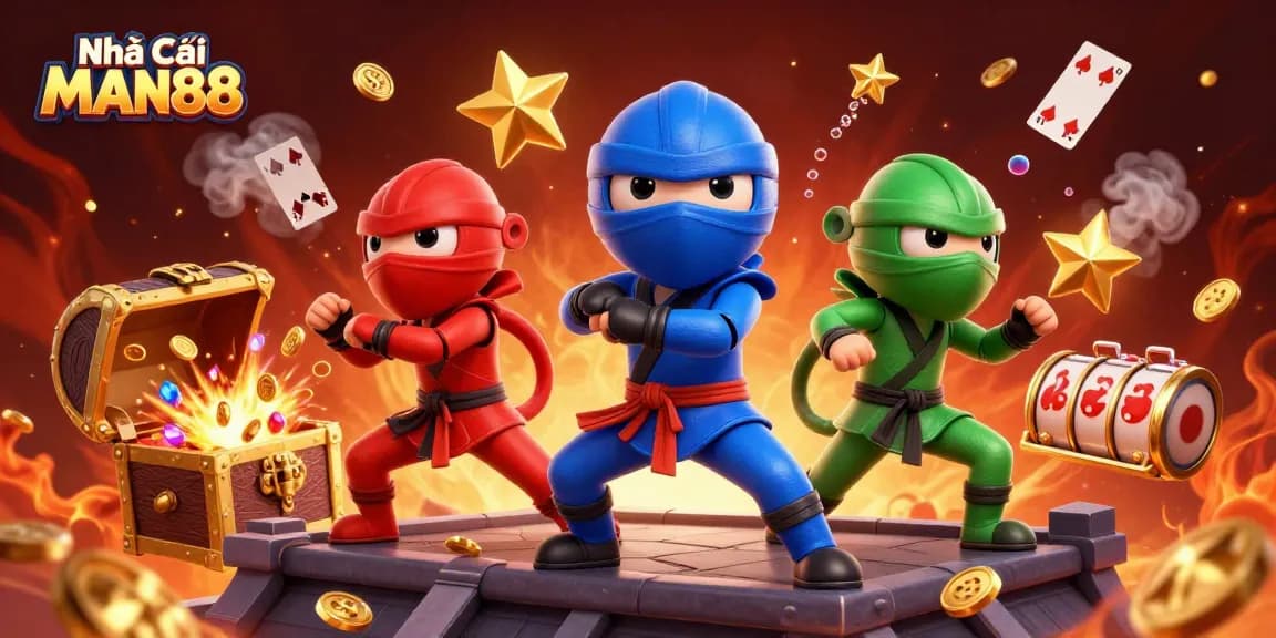Engage with Nhà Cái MAN88's thrilling casino experience featuring colorful chameleons and vibrant gaming elements.