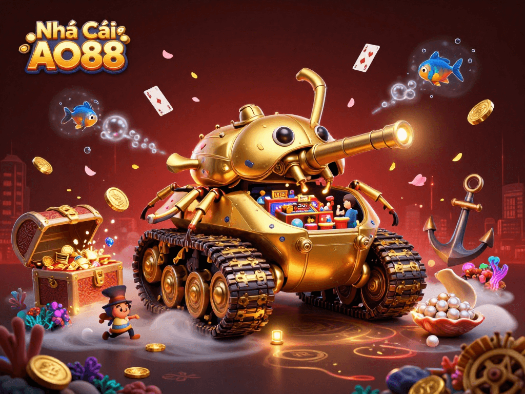 Experience excitement at Nhà Cái AO88 with vibrant 3D casino scenes filled with confetti and gold!