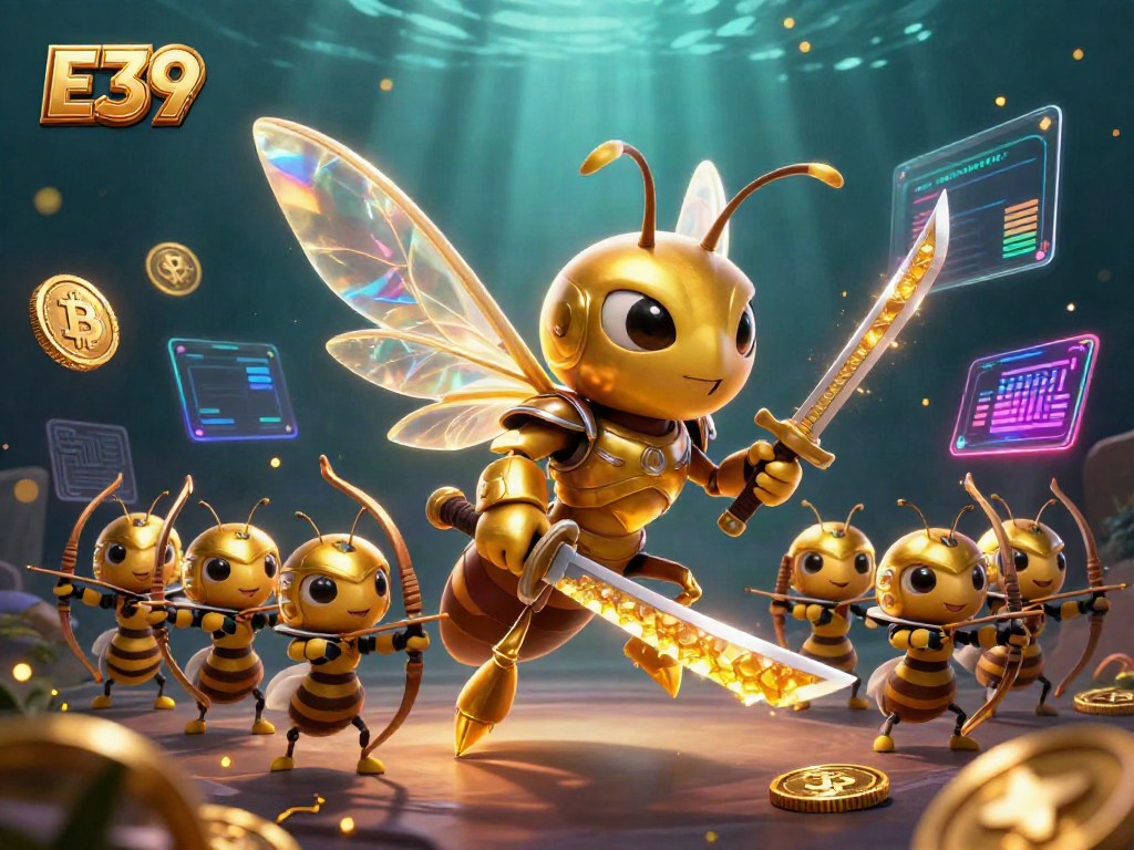 Engage with E39 by experiencing thrilling gambling with golden-themed characters and crypto elements.