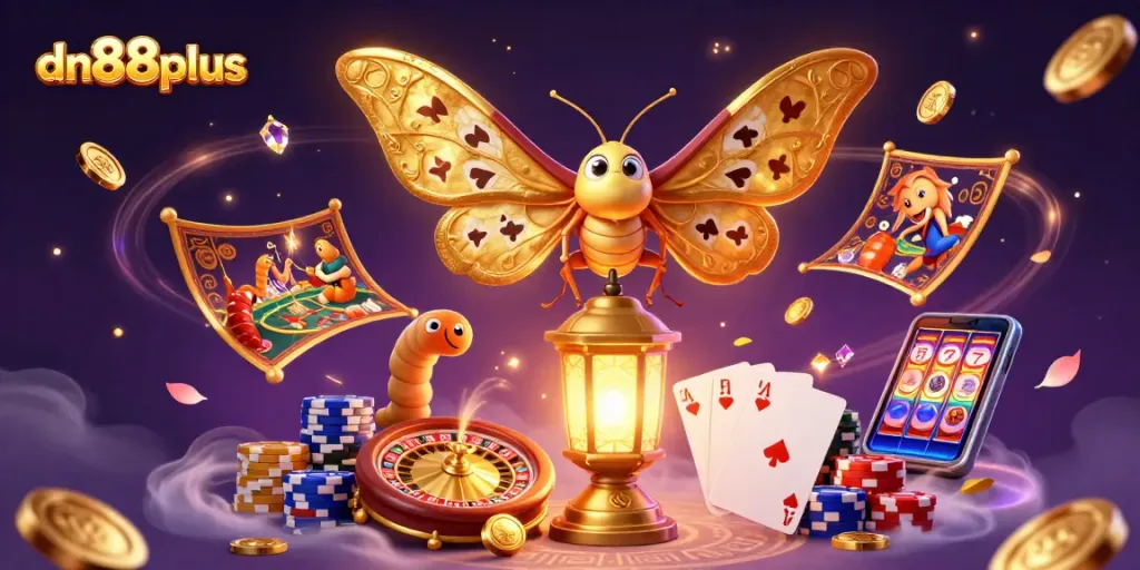 Bet big on dn88plus with golden moths and vibrant casino treasures!