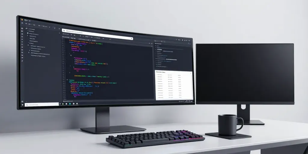 .uk domain search platform interface in a modern developer workspace showcasing advanced software development tools.