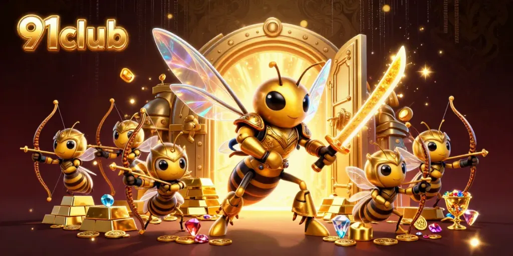 Join the excitement of 91club with a dynamic scene of winning treasures and vibrant characters.