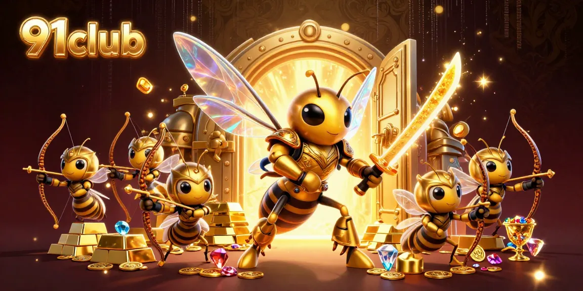 Join the excitement of 91club with a dynamic scene of winning treasures and vibrant characters.