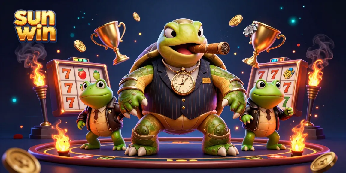 Experience the thrill of sun win with a vibrant casino scene featuring a snapping turtle and bullfrog enforcers.