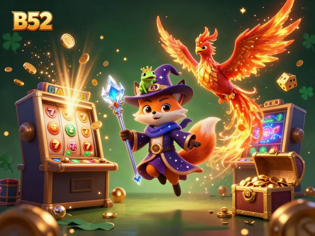 Win big with B52's magical gaming scene, filled with exciting slot machines and dynamic characters.