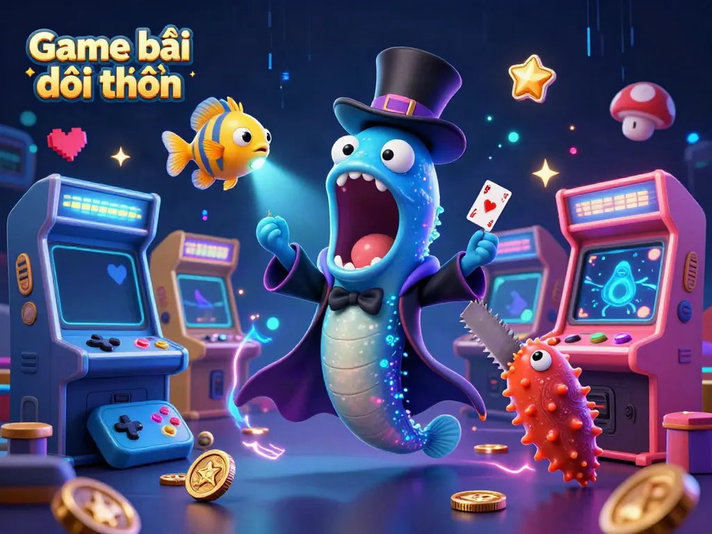 Experience the thrill of Game bài đổi thưởng with vibrant casino action from a cartoon eel magician and friends.