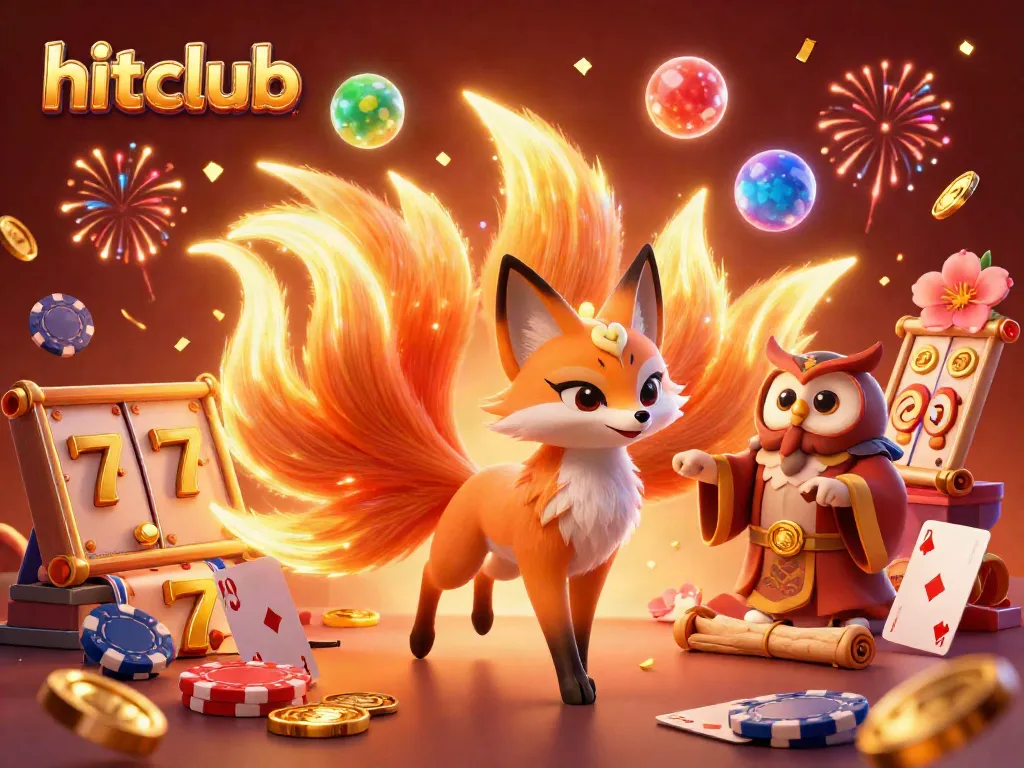 Engage with hitclub's thrilling casino experience featuring a mystical fox, wise owl, and gaming elements.