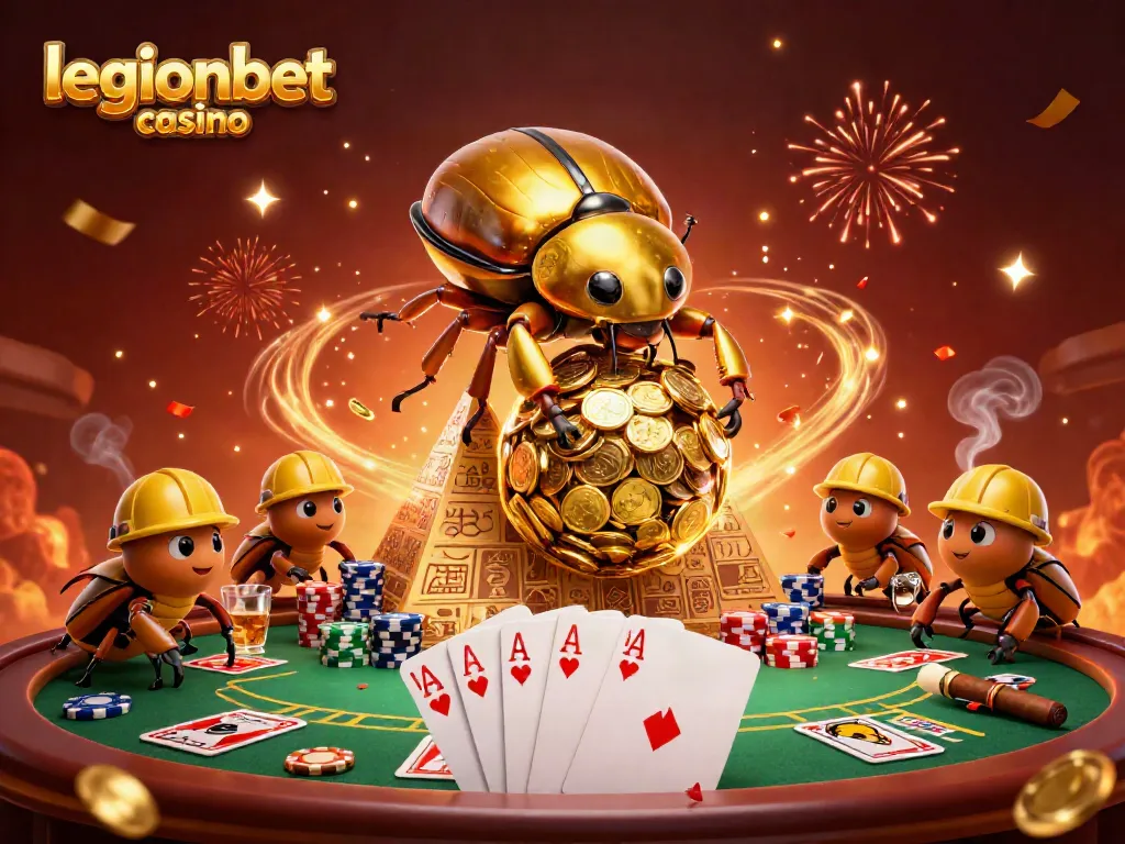 Experience the vibrant energy at legionbet casino with golden beetles and poker action!