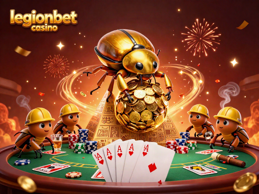 Experience the vibrant energy at legionbet casino with golden beetles and poker action!