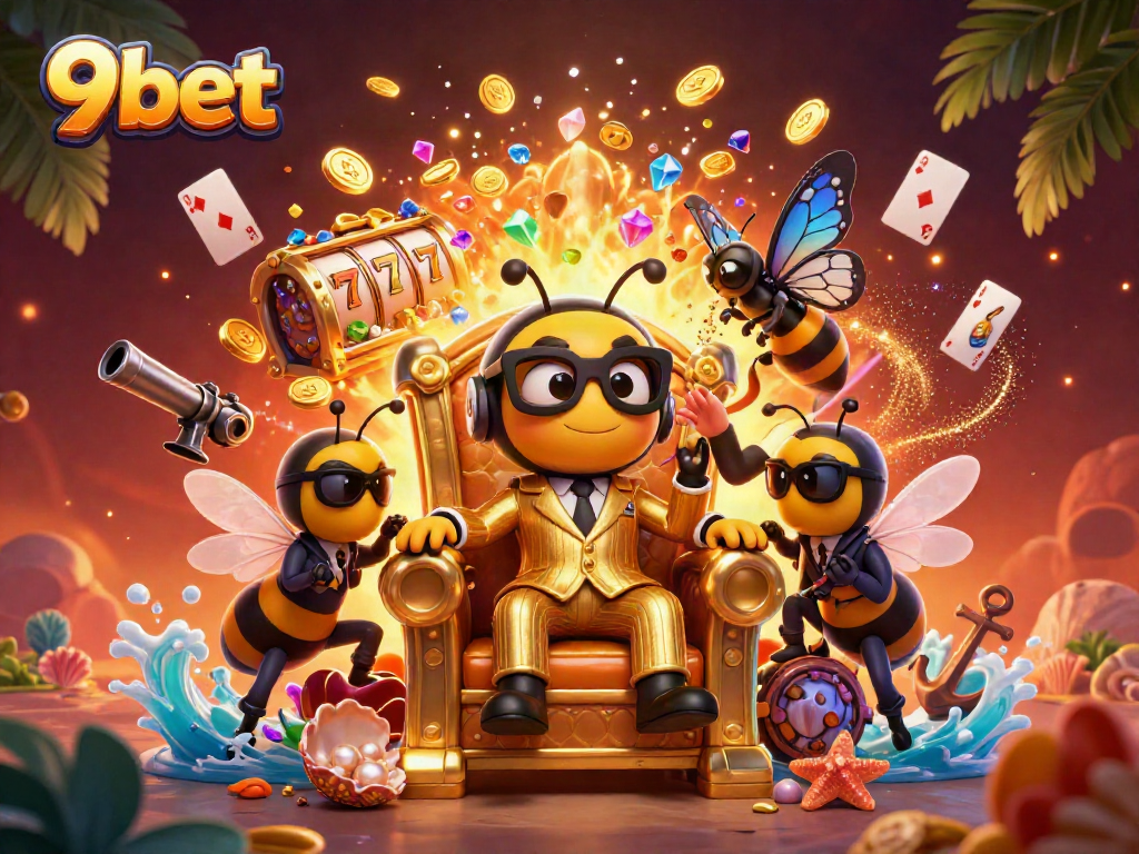 Win jackpots and enjoy fun games at 9bet with this vibrant casino-themed illustration.