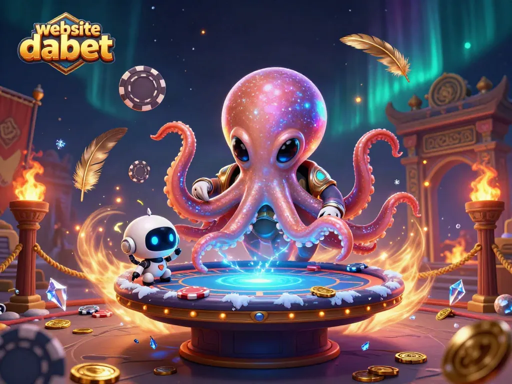 Experience the thrill of poker at website dabet with an alien octopus dealer and animated game elements.