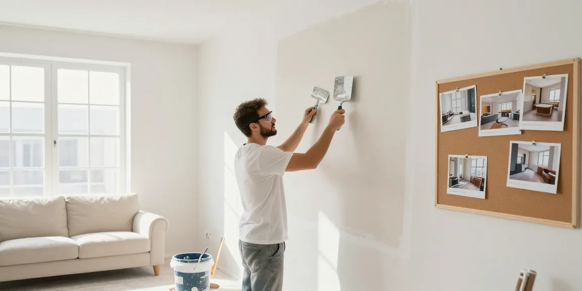 Plastering Service London professional applying smooth finish in a bright living room renovation.