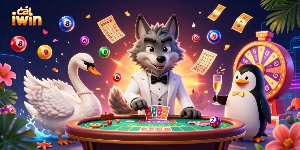 Experience the thrill of tải iwin with a dynamic 3D casino scene featuring vibrant characters and games.
