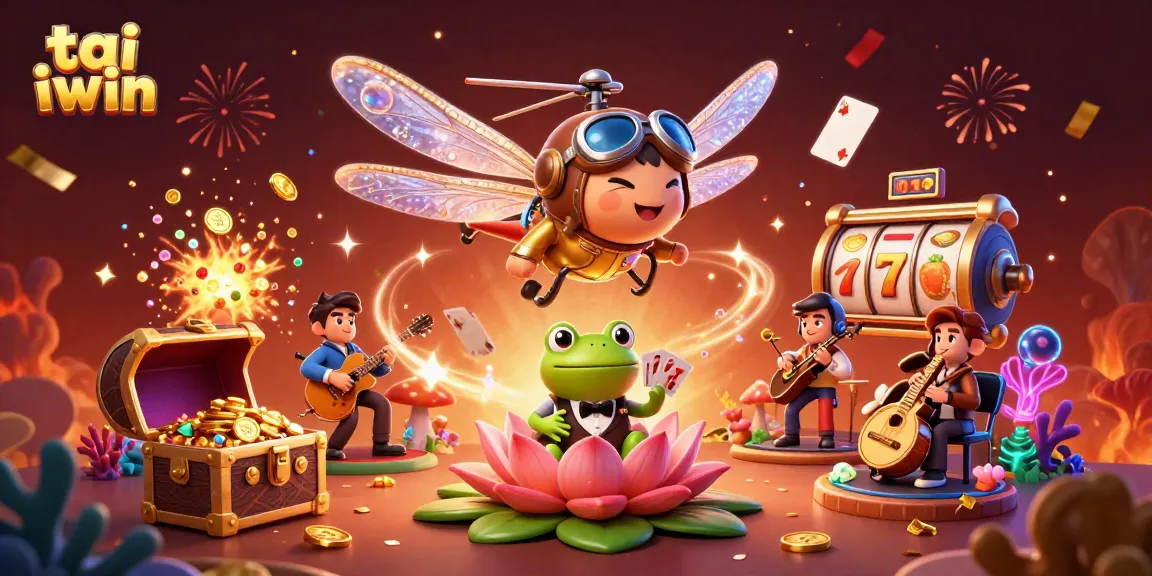 Experience big wins at tai iwin with a vibrant casino-themed illustration featuring unique characters.