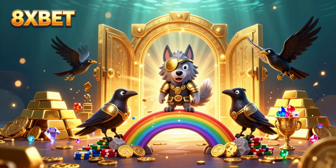 Experience thrilling gameplay at 8XBET with Odin and ravens along a shining casino chip bridge.