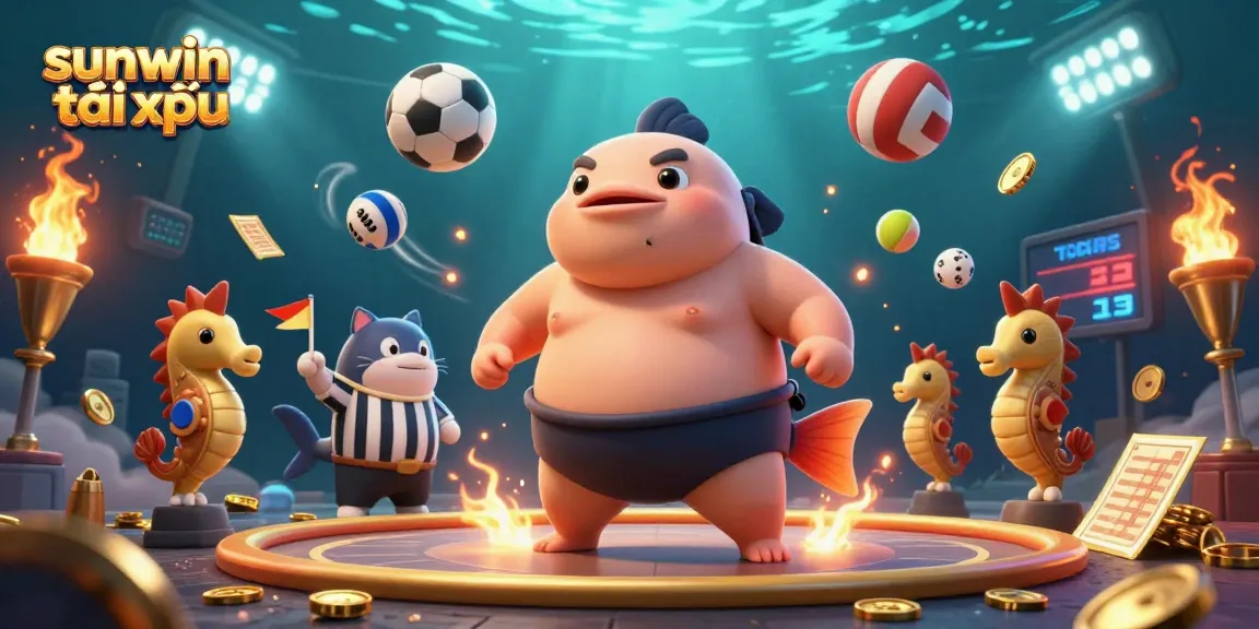 Engage with sunwin tài xỉu gameplay as the fugu mascot excites fans in this vibrant underwater scene.