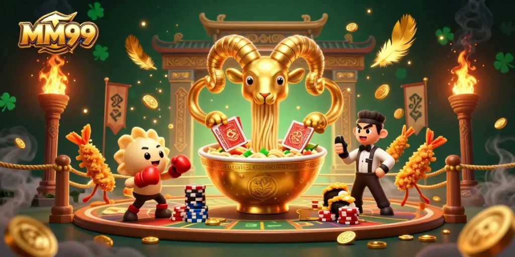 Experience thrilling gameplay at MM99 with a vibrant 3D illustration of casino excitement.