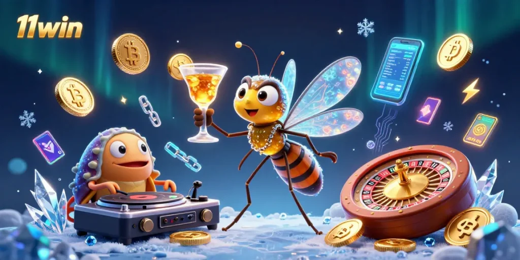 Experience 11win's vibrant crypto gambling scene with unique 3D characters and dynamic casino elements.