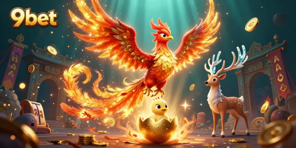 Experience exciting wins at 9bet with vibrant 3D slot games showcasing majestic phoenixes.