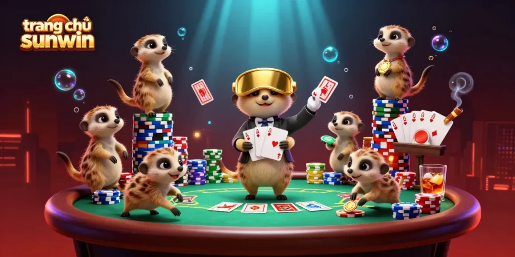 Engage in thrilling gameplay at trang chủ sunwin's lively casino with charming meerkats managing chips and cards.