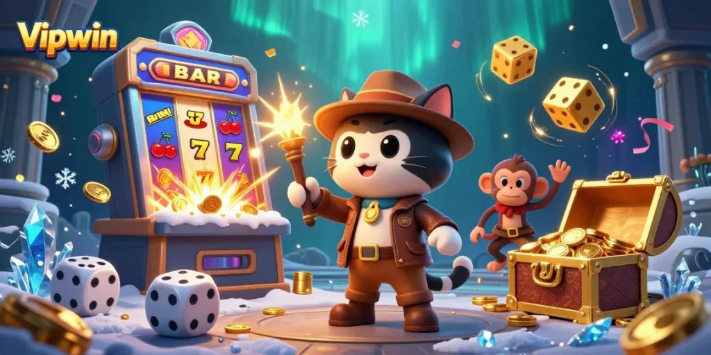 Experience exciting wins at Vipwin with a cat explorer and treasures in a vibrant casino adventure.