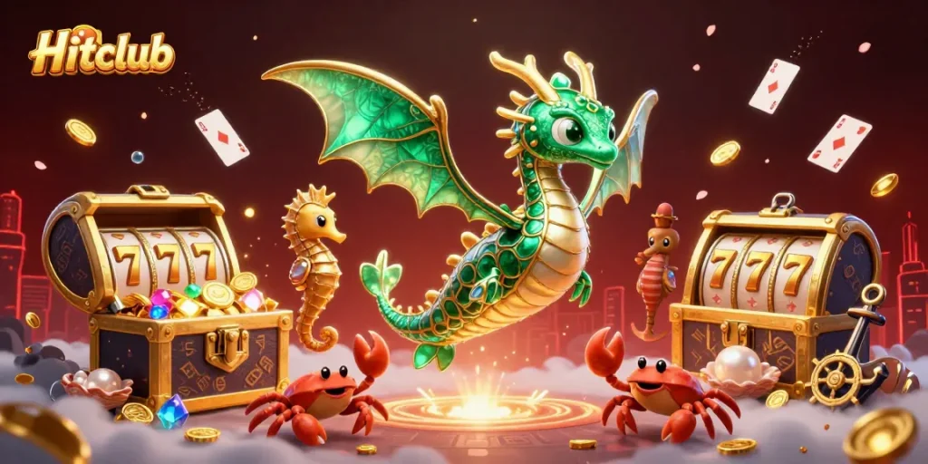 Hitclub players engage with an immersive treasure-filled casino adventure featuring vibrant sea creatures and dynamic gaming elements.